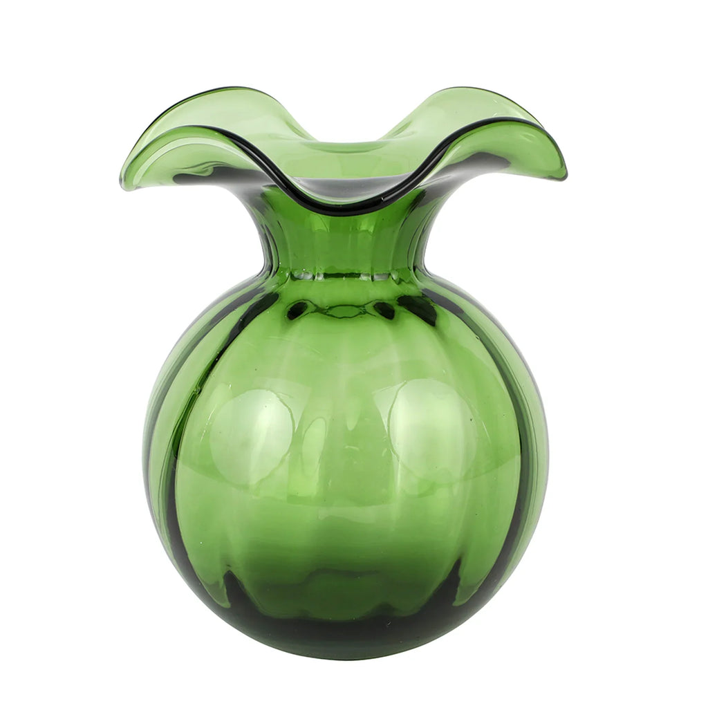 Hibiscus Glass Dark Green Medium Fluted Vase - Zinnias Gift Boutique
